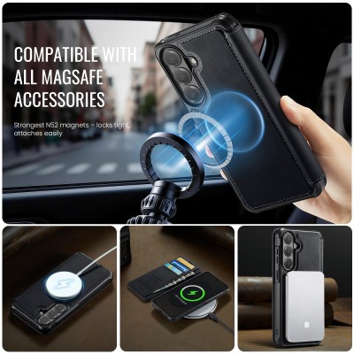 „CaseMe“ MagSafe Leather klapiga ümbris - must (Galaxy S26+)