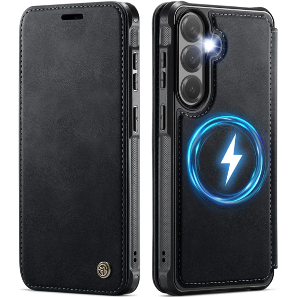 „CaseMe“ MagSafe Leather klapiga ümbris - must (Galaxy S26+)