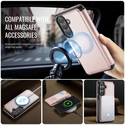 „CaseMe“ MagSafe Leather klapiga ümbris - roosa (Galaxy S26+)