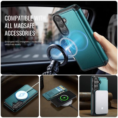 „CaseMe“ MagSafe Leather klapiga ümbris - roheline (Galaxy A57)