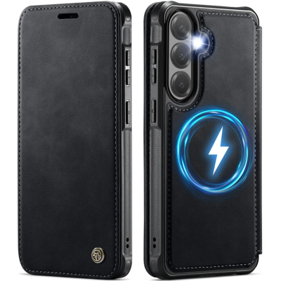 „CaseMe“ MagSafe Leather klapiga ümbris - must (Galaxy A57)