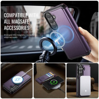 „CaseMe“ MagSafe Leather klapiga ümbris - lilla (Galaxy A57)