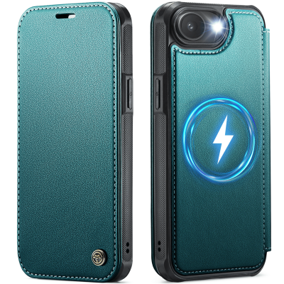 „CaseMe“ MagSafe Leather klapiga ümbris - roheline (iPhone 17e / 16e)