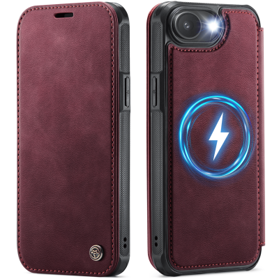 „CaseMe“ MagSafe Leather klapiga ümbris - burgundia (iPhone 17e / 16e)