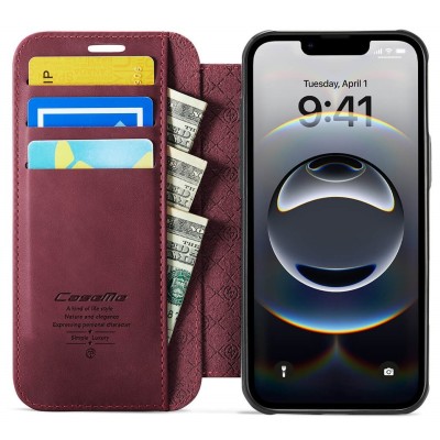 „CaseMe“ MagSafe Leather klapiga ümbris - burgundia (iPhone 17e / 16e)