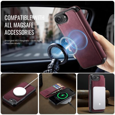 „CaseMe“ MagSafe Leather klapiga ümbris - burgundia (iPhone 17e / 16e)