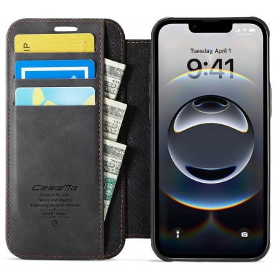 „CaseMe“ MagSafe Leather klapiga ümbris - must (iPhone 17e / 16e)