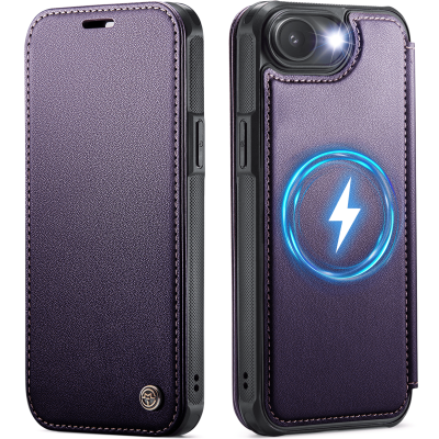„CaseMe“ MagSafe Leather klapiga ümbris - lilla (iPhone 17e / 16e)