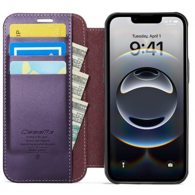 „CaseMe“ MagSafe Leather klapiga ümbris - lilla (iPhone 17e / 16e)