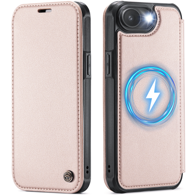 „CaseMe“ MagSafe Leather klapiga ümbris - roosa (iPhone 17e / 16e)