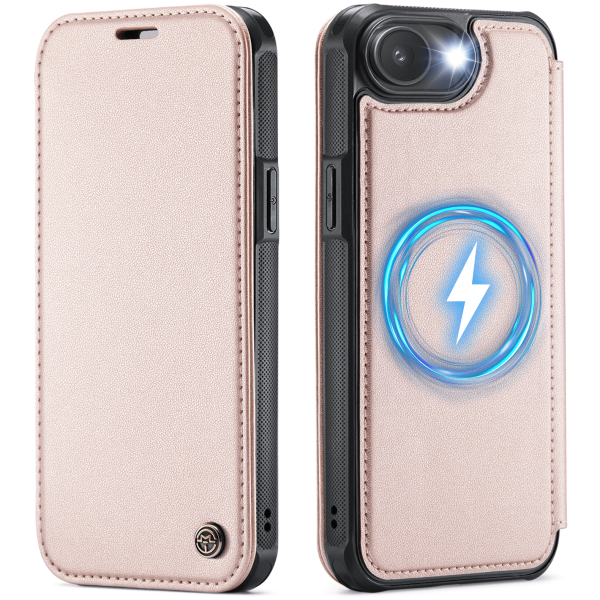 „CaseMe“ MagSafe Leather klapiga ümbris - roosa (iPhone 17e / 16e)