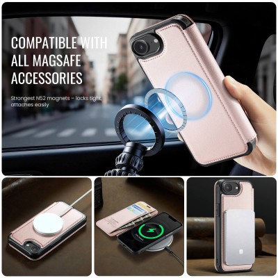 „CaseMe“ MagSafe Leather klapiga ümbris - roosa (iPhone 17e / 16e)
