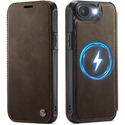 „CaseMe“ MagSafe Leather klapiga ümbris - pruun (iPhone 17e / 16e)