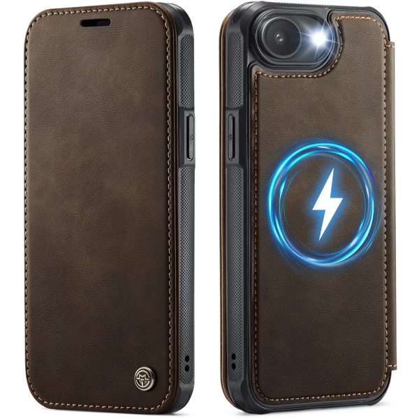 „CaseMe“ MagSafe Leather klapiga ümbris - pruun (iPhone 17e / 16e)