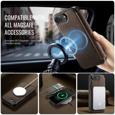 „CaseMe“ MagSafe Leather klapiga ümbris - pruun (iPhone 17e / 16e)