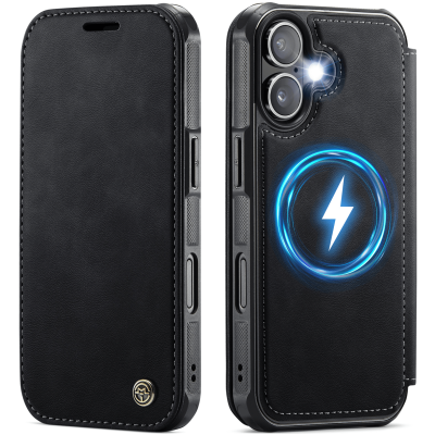 „CaseMe“ MagSafe Leather klapiga ümbris - must (iPhone 17)
