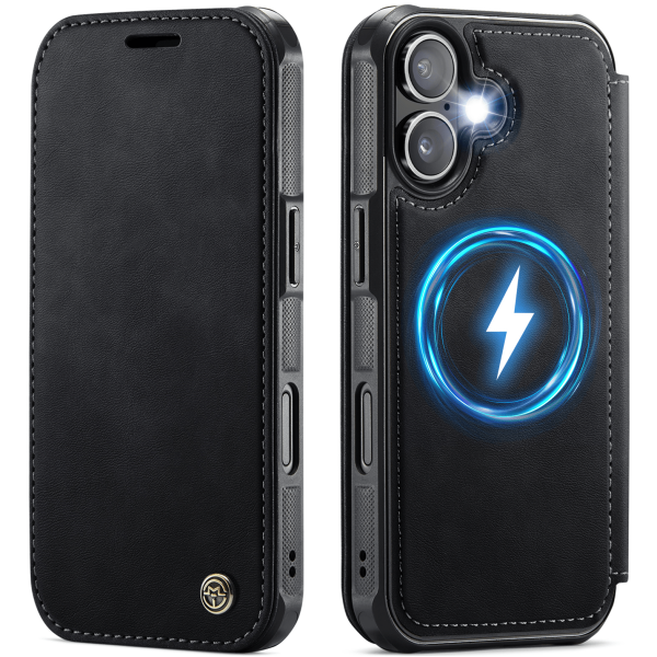 „CaseMe“ MagSafe Leather klapiga ümbris - must (iPhone 17)