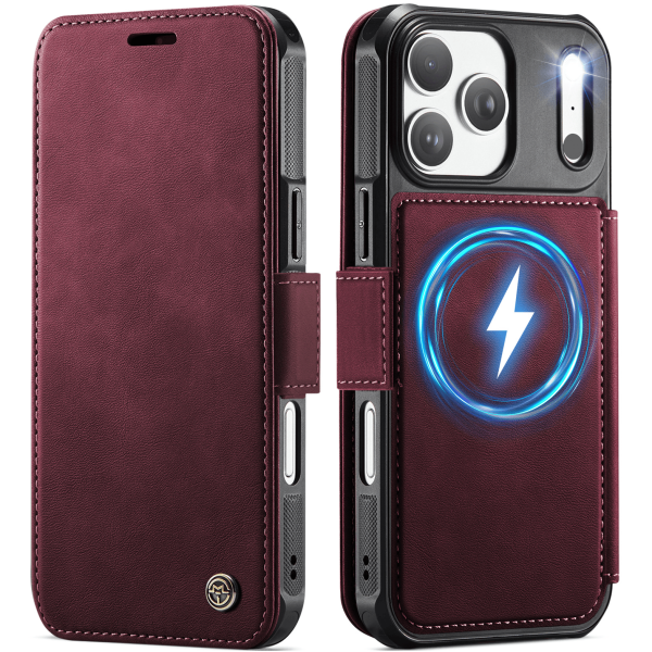 „CaseMe“ MagSafe Leather klapiga ümbris - burgundia (iPhone 17 Pro)