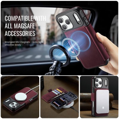 „CaseMe“ MagSafe Leather klapiga ümbris - burgundia (iPhone 17 Pro)