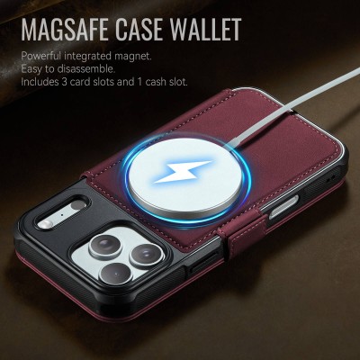 „CaseMe“ MagSafe Leather klapiga ümbris - burgundia (iPhone 17 Pro)
