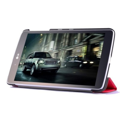 LG G Pad 8.0 LTE V490 (V480) atverčiamas raudonas odinis dėklas (sulankstomas) / Priedai.lt