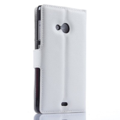 Microsoft Lumia 535 atverčiamas baltas odinis Litchi dėklas - piniginė / Priedai.lt
