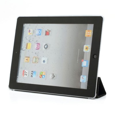 Apple iPad 2 / 3 / 4 plonas atverčiamas juodas odinis dėklas / Priedai.lt