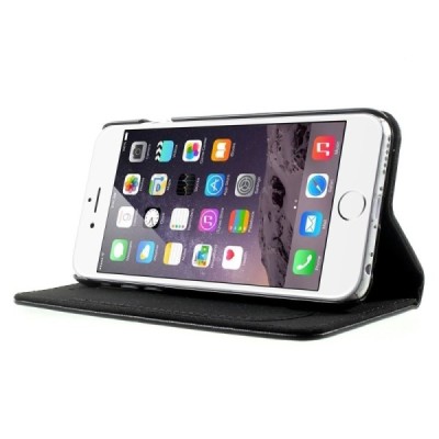 Apple iPhone 6 (6s) solidus atverčiamas juodas odinis dėklas - knygutė / Priedai.lt