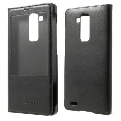 Huawei Ascend Mate 7 juodas odinis atverčiamas „Smart Window“ dėklas su langeliu / Priedai.lt