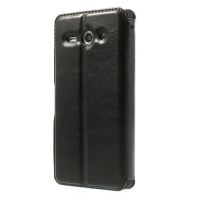 Huawei Ascend Y530 atverčiamas juodas odinis dėklas - piniginė / Priedai.lt