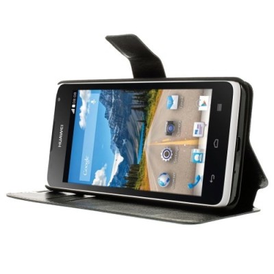 Huawei Ascend Y530 atverčiamas juodas odinis dėklas - piniginė / Priedai.lt