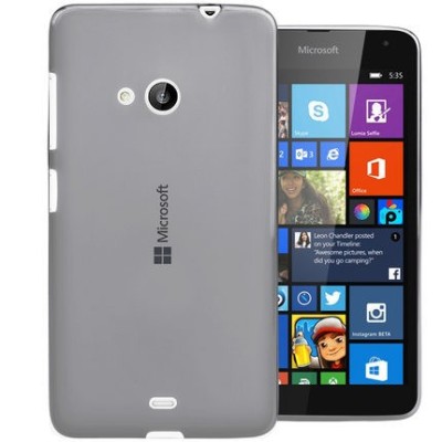 Microsoft Lumia 535 skaidrus (permatomas) kieto silikono TPU ploniausias pasaulyje pilkas dėklas / Priedai.lt