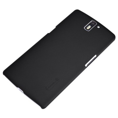 OnePlus One Nillkin Frosted Shield juodas plastikinis dėklas + apsauginė ekrano plėvelė / Priedai.lt