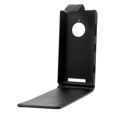 Nokia Lumia 830 klasikinis vertikaliai (į apačią) atverčiamas juodas odinis dėklas / Priedai.lt