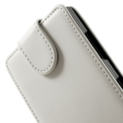 Nokia Lumia 830 klasikinis vertikaliai (į apačią) atverčiamas baltas odinis dėklas / Priedai.lt