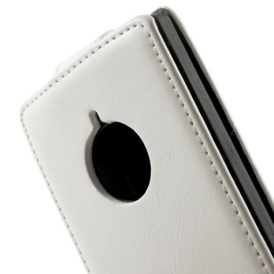 Nokia Lumia 830 klasikinis vertikaliai (į apačią) atverčiamas baltas odinis dėklas / Priedai.lt
