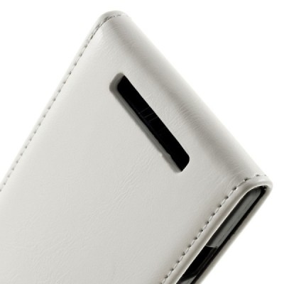Nokia Lumia 830 klasikinis vertikaliai (į apačią) atverčiamas baltas odinis dėklas / Priedai.lt