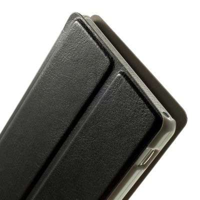 Sony Xperia M2 Aqua atverčiamas juodas odinis dėklas / Priedai.lt
