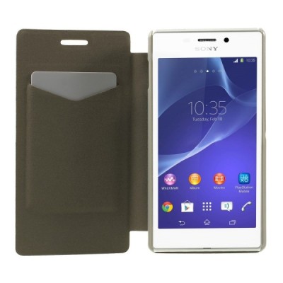 Sony Xperia M2 Aqua atverčiamas rudas odinis dėklas / Priedai.lt