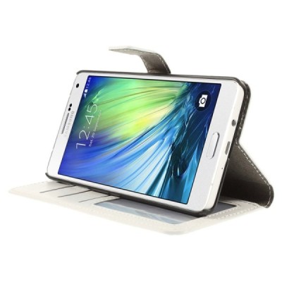 Samsung Galaxy A7 atverčiamas baltas odinis dėklas - piniginė / Priedai.lt