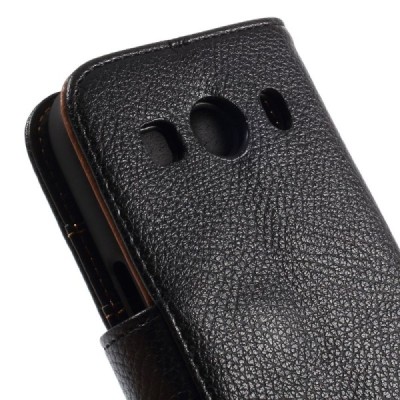 Samsung Galaxy Ace 4 (G357) atverčiamas juodas odinis Litchi dėklas - piniginė / Priedai.lt