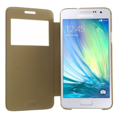Samsung Galaxy A3 2015 (A300F) view window atverčiamas auksinis dėklas / Priedai.lt