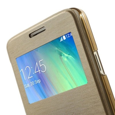 Samsung Galaxy A3 2015 (A300F) view window atverčiamas auksinis dėklas / Priedai.lt