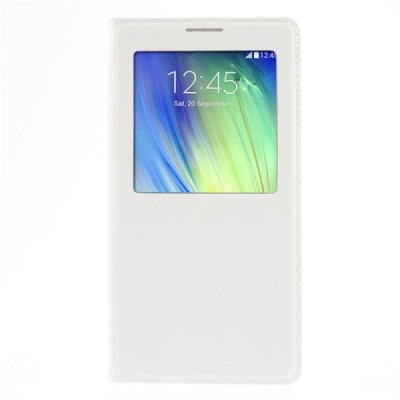Samsung Galaxy A7 baltas odinis atverčiamas „View Window“ dėklas su langeliu / Priedai.lt