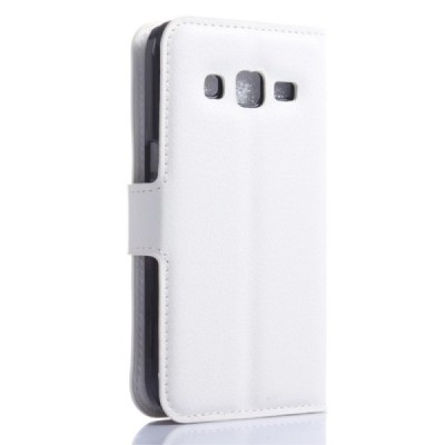 Samsung Galaxy Core Prime (G360) atverčiamas baltas odinis Litchi dėklas - piniginė / Priedai.lt