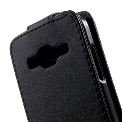 Samsung Galaxy Core Prime (G360) klasikinis vertikaliai atverčiamas juodas odinis dėklas / Priedai.lt