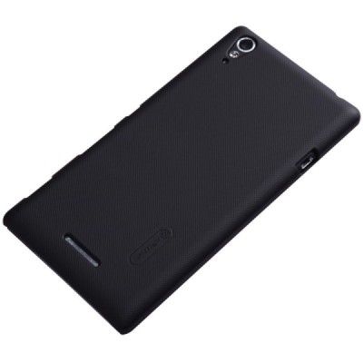 Sony Xperia T3 Nillkin Frosted Shield juodas plastikinis dėklas + apsauginė ekrano plėvelė / Priedai.lt