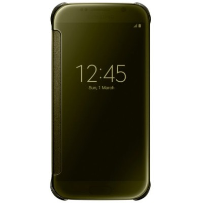 Samsung Galaxy S6 (G920) originalus Clear View Cover atverčiamas auksinis dėklas / Priedai.lt