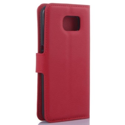 Samsung Galaxy S6 Edge (G925) atverčiamas raudonas odinis Litchi dėklas - piniginė / Priedai.lt
