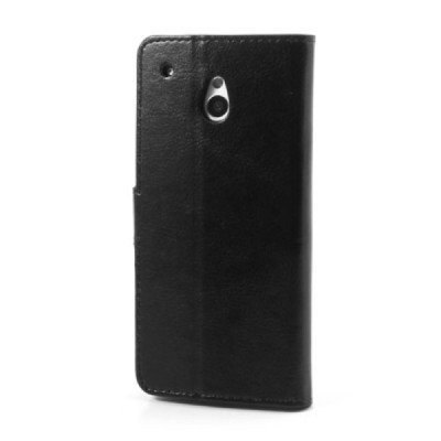 HTC One mini m4 atverčiamas juodas odinis dėklas - piniginė / Priedai.lt